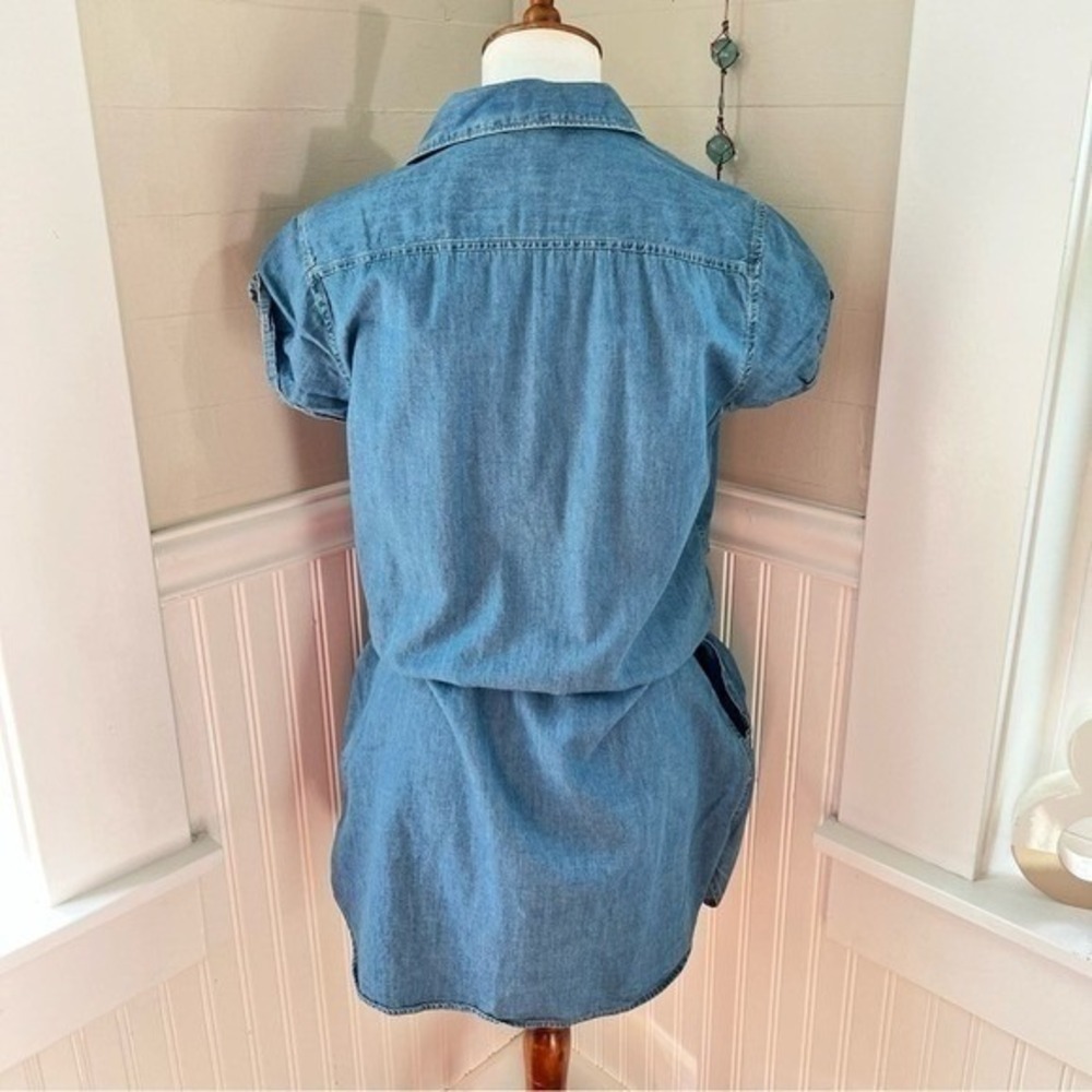 PAIGE Flyer Denim Short Sleeve Drawstring Waist Mini Shirtdress Size M - Picture 4 of 15